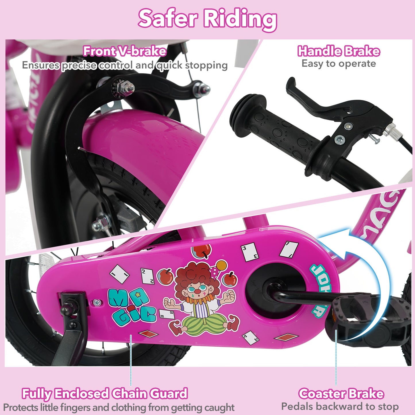 14 Inch Kids Bike with Training Wheels for Aged 3-5 Years Old - Magic Rose, Rose Red Kids Bike at Gallery Canada