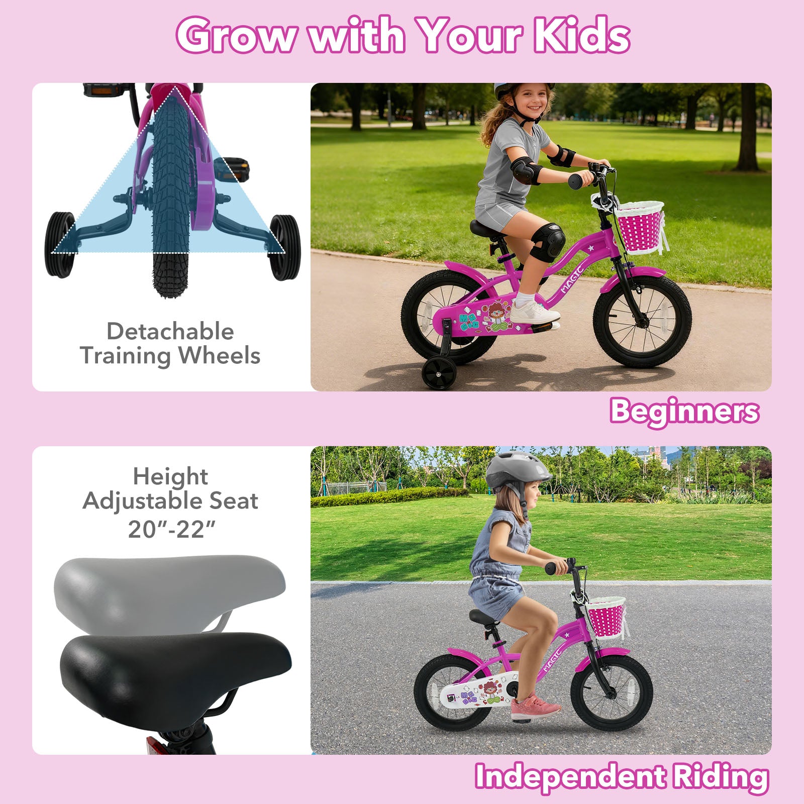 14 Inch Kids Bike with Training Wheels for Aged 3-5 Years Old - Magic Rose, Rose Red Kids Bike at Gallery Canada