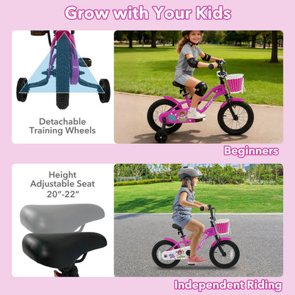 14 Inch Kids Bike with Training Wheels for Aged 3-5 Years Old - Magic Rose, Rose Red Kids Bike at Gallery Canada