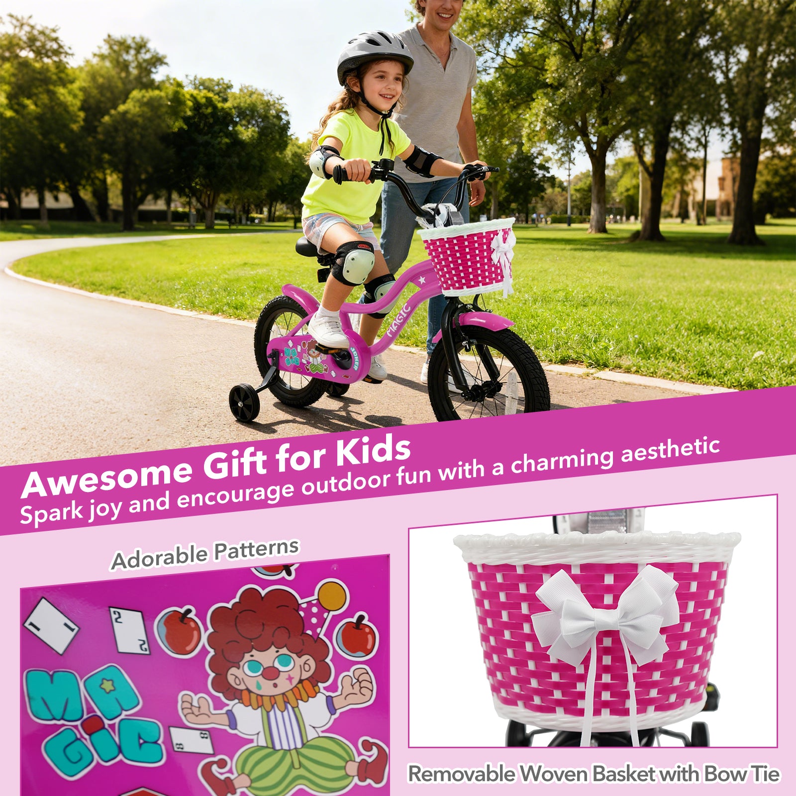 14 Inch Kids Bike with Training Wheels for Aged 3-5 Years Old - Magic Rose, Rose Red Kids Bike at Gallery Canada