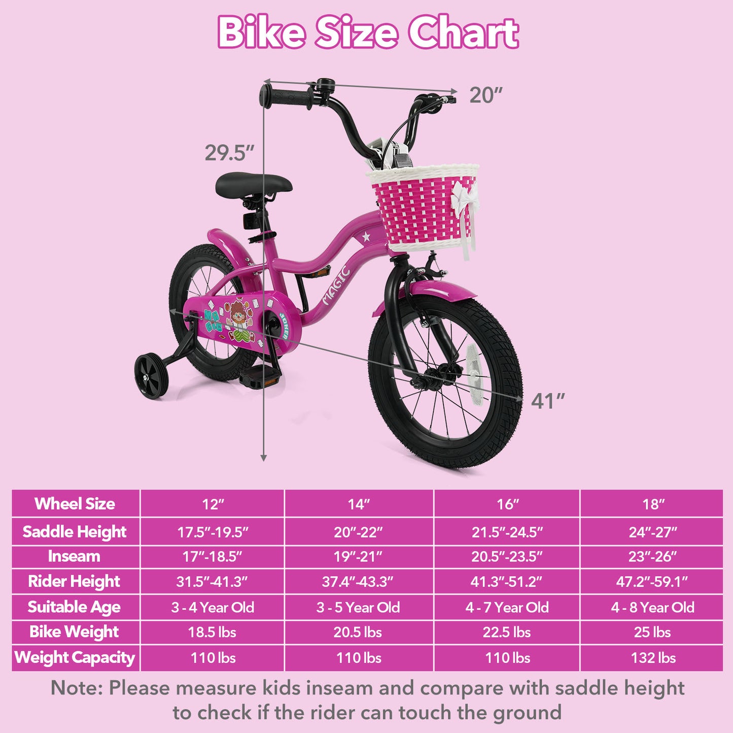 14 Inch Kids Bike with Training Wheels for Aged 3-5 Years Old - Magic Rose, Rose Red Kids Bike at Gallery Canada