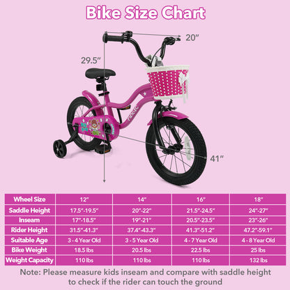 14 Inch Kids Bike with Training Wheels for Aged 3-5 Years Old - Magic Rose, Rose Red Kids Bike at Gallery Canada