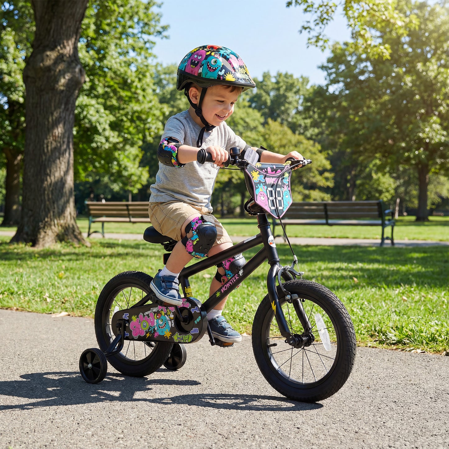 14 Inch Kids Bike with Training Wheels for Ages 3-5 Years Old Black- Street Art Time, Black Kids Bike at Gallery Canada