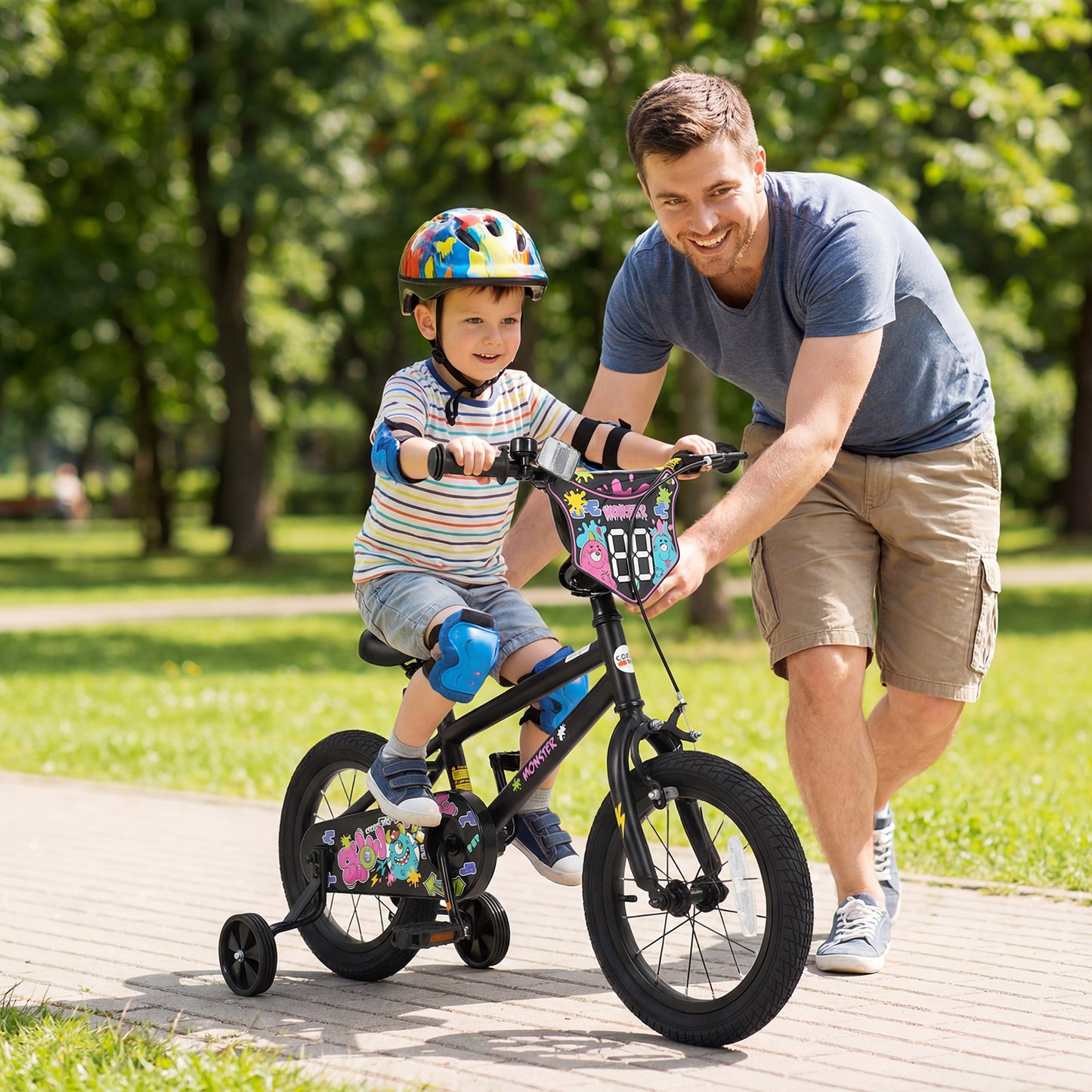 14 Inch Kids Bike with Training Wheels for Ages 3-5 Years Old Black- Street Art Time, Black Kids Bike at Gallery Canada