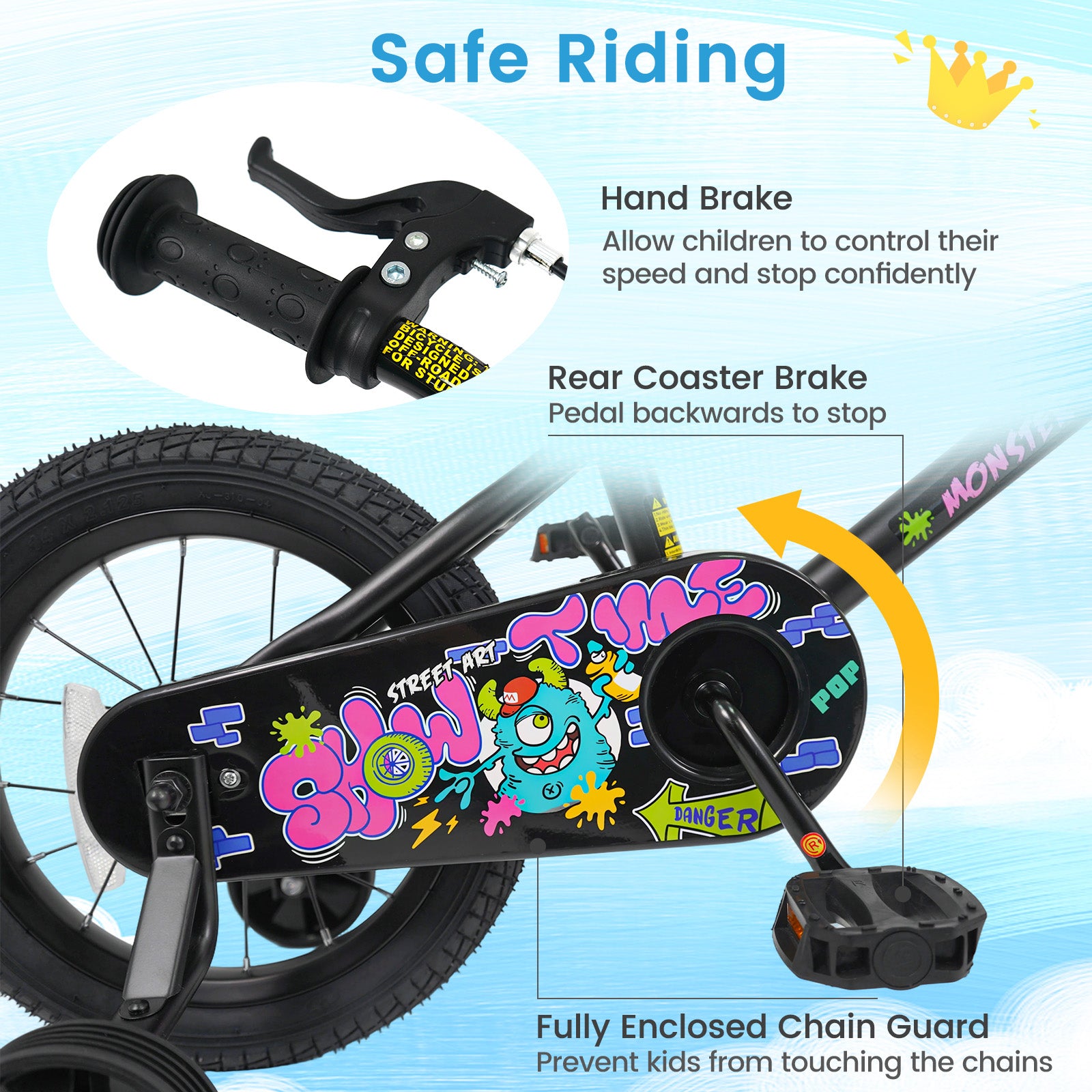 14 Inch Kids Bike with Training Wheels for Ages 3-5 Years Old Black- Street Art Time, Black Kids Bike at Gallery Canada