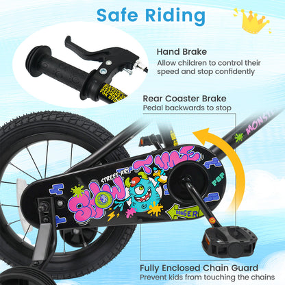 14 Inch Kids Bike with Training Wheels for Ages 3-5 Years Old Black- Street Art Time, Black Kids Bike at Gallery Canada