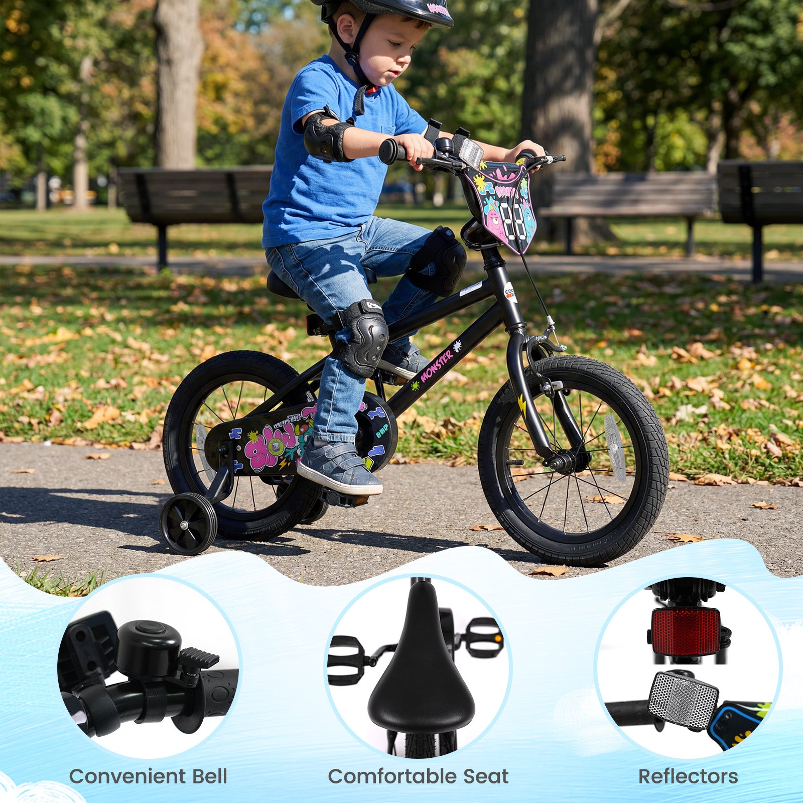 14 Inch Kids Bike with Training Wheels for Ages 3-5 Years Old Black- Street Art Time, Black Kids Bike at Gallery Canada
