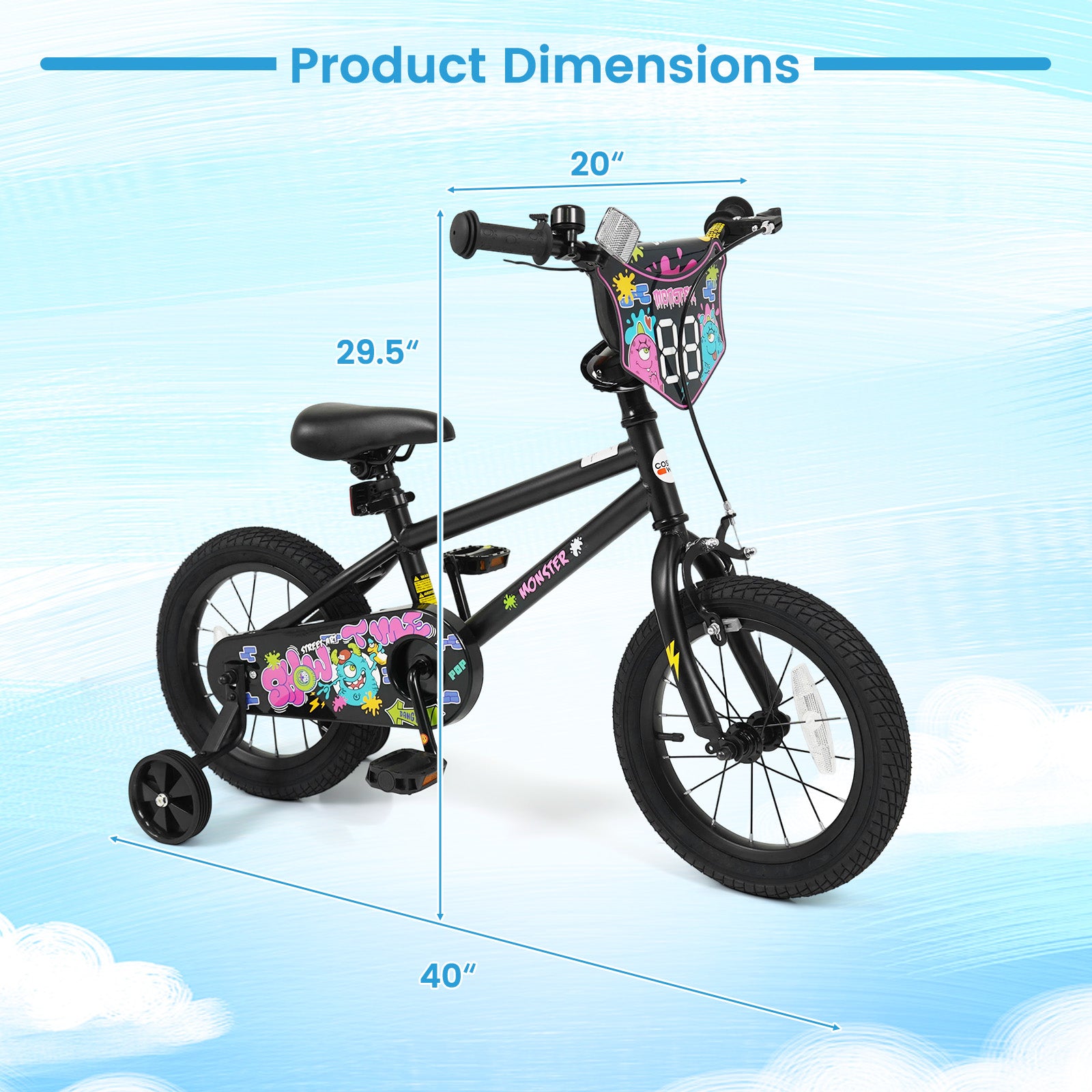 14 Inch Kids Bike with Training Wheels for Ages 3-5 Years Old Black- Street Art Time, Black Kids Bike at Gallery Canada