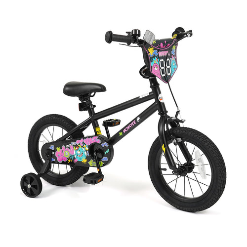 14 Inch Kids Bike with Training Wheels for Ages 3-5 Years Old Black- Street Art Time, Black