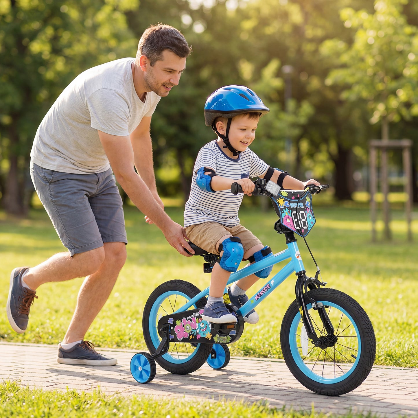 14 Inch Kids Bike with Training Wheels for Ages 3-5 Years Old Blue- Street Art Time, Blue Kids Bike at Gallery Canada