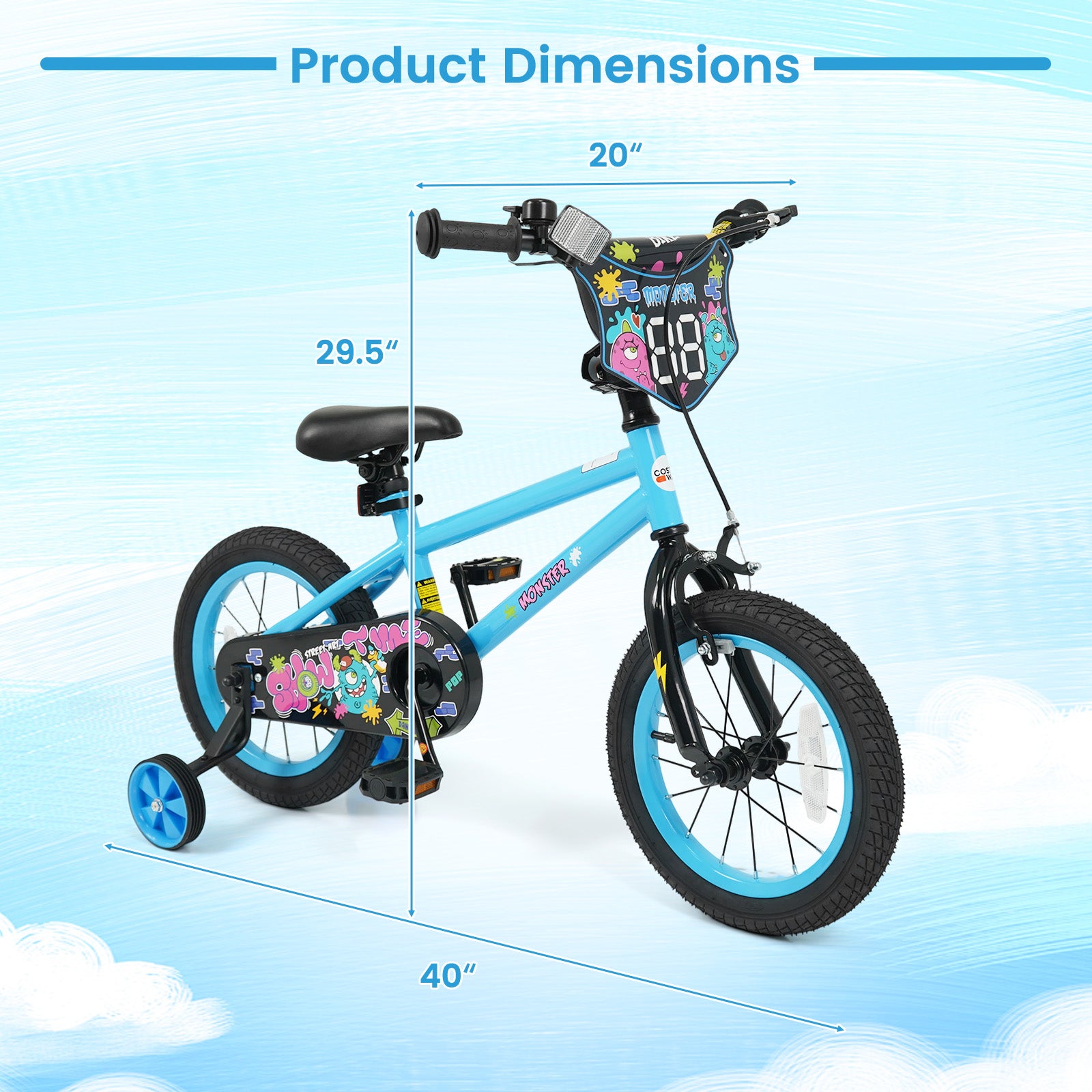 14 Inch Kids Bike with Training Wheels for Ages 3-5 Years Old Blue- Street Art Time, Blue Kids Bike at Gallery Canada