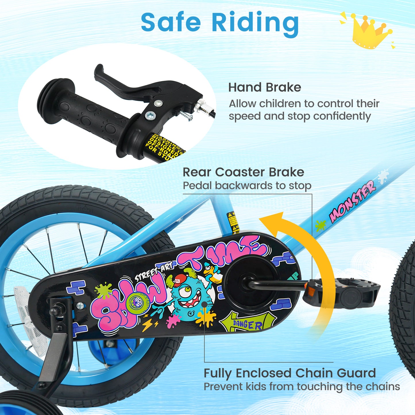 14 Inch Kids Bike with Training Wheels for Ages 3-5 Years Old Blue- Street Art Time, Blue Kids Bike at Gallery Canada