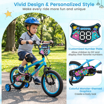 14 Inch Kids Bike with Training Wheels for Ages 3-5 Years Old Blue- Street Art Time, Blue Kids Bike at Gallery Canada