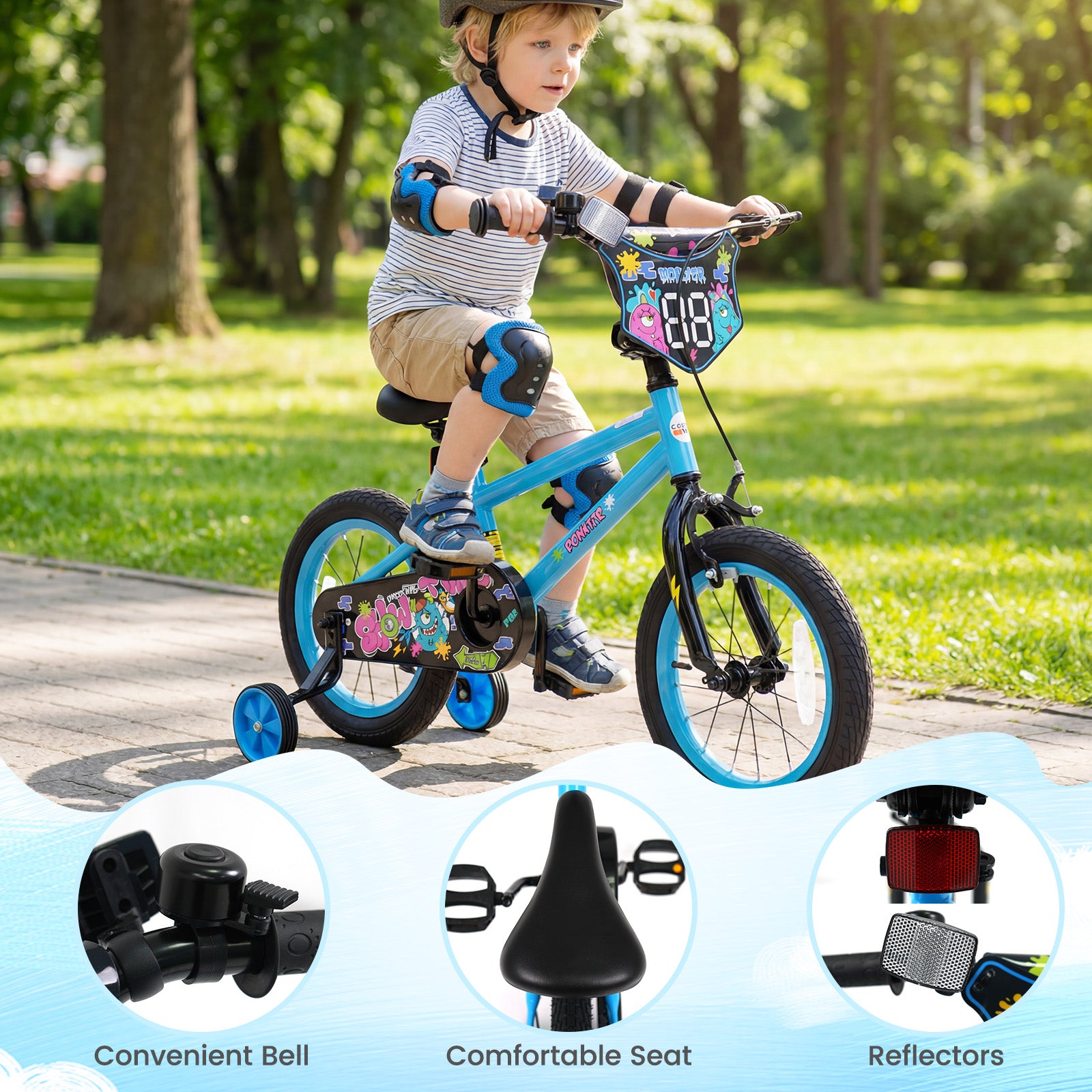 14 Inch Kids Bike with Training Wheels for Ages 3-5 Years Old Blue- Street Art Time, Blue Kids Bike at Gallery Canada