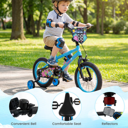 14 Inch Kids Bike with Training Wheels for Ages 3-5 Years Old Blue- Street Art Time, Blue Kids Bike at Gallery Canada