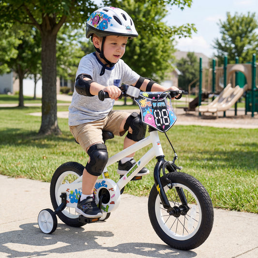 14 Inch Kids Bike with Training Wheels for Ages 3-5 Years Old White- Street Art Time, White Kids Bike White at Gallery Canada