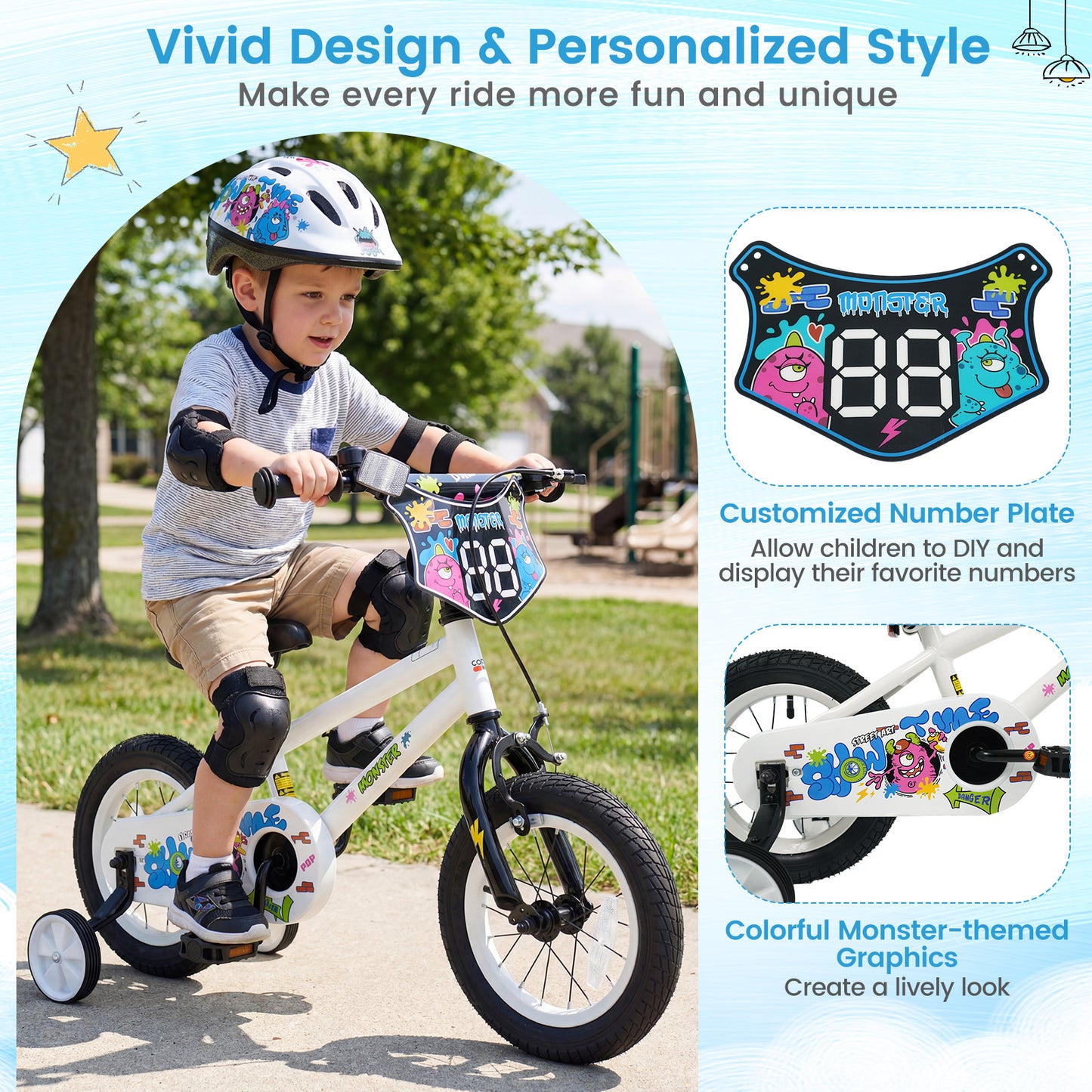 14 Inch Kids Bike with Training Wheels for Ages 3-5 Years Old White- Street Art Time, White Kids Bike at Gallery Canada