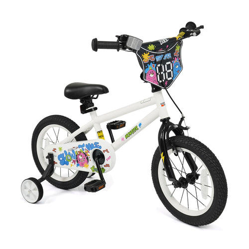 14 Inch Kids Bike with Training Wheels for Ages 3-5 Years Old White- Street Art Time, White