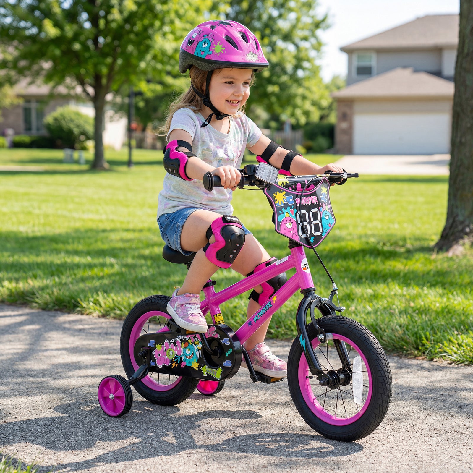 14 Inch Kids Bike with Training Wheels for Ages 3-5 Years Old Pink- Street Art Time, Pink Kids Bike at Gallery Canada