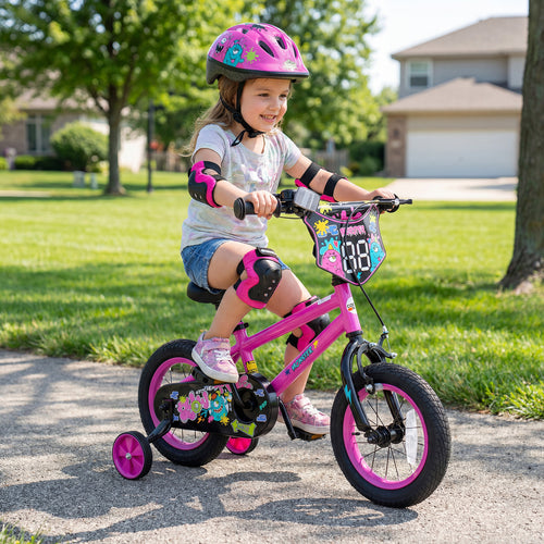 14 Inch Kids Bike with Training Wheels for Ages 3-5 Years Old Pink- Street Art Time, Pink