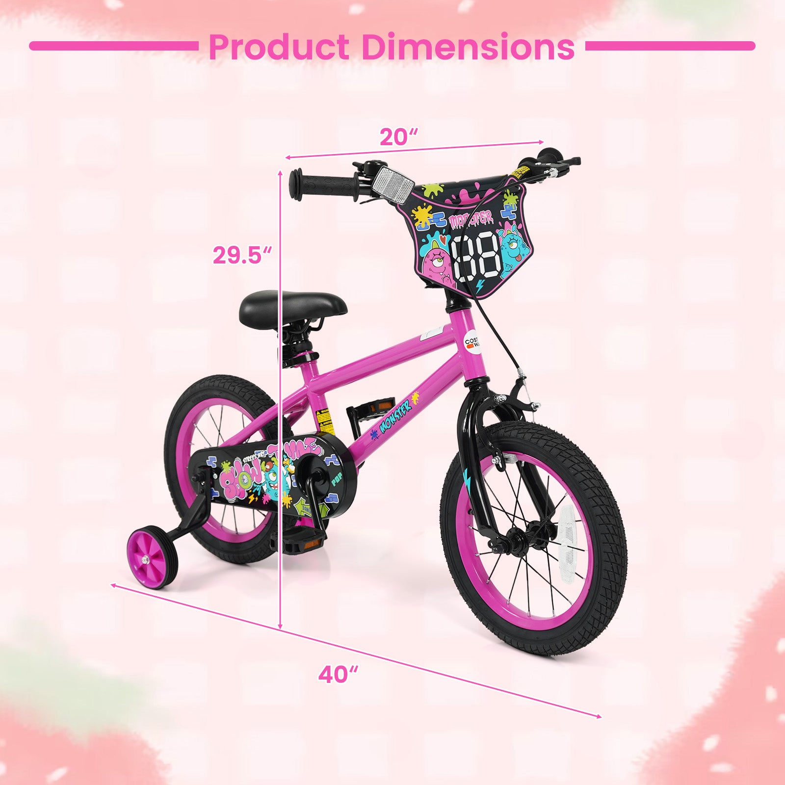 14 Inch Kids Bike with Training Wheels for Ages 3-5 Years Old Pink- Street Art Time, Pink Kids Bike at Gallery Canada