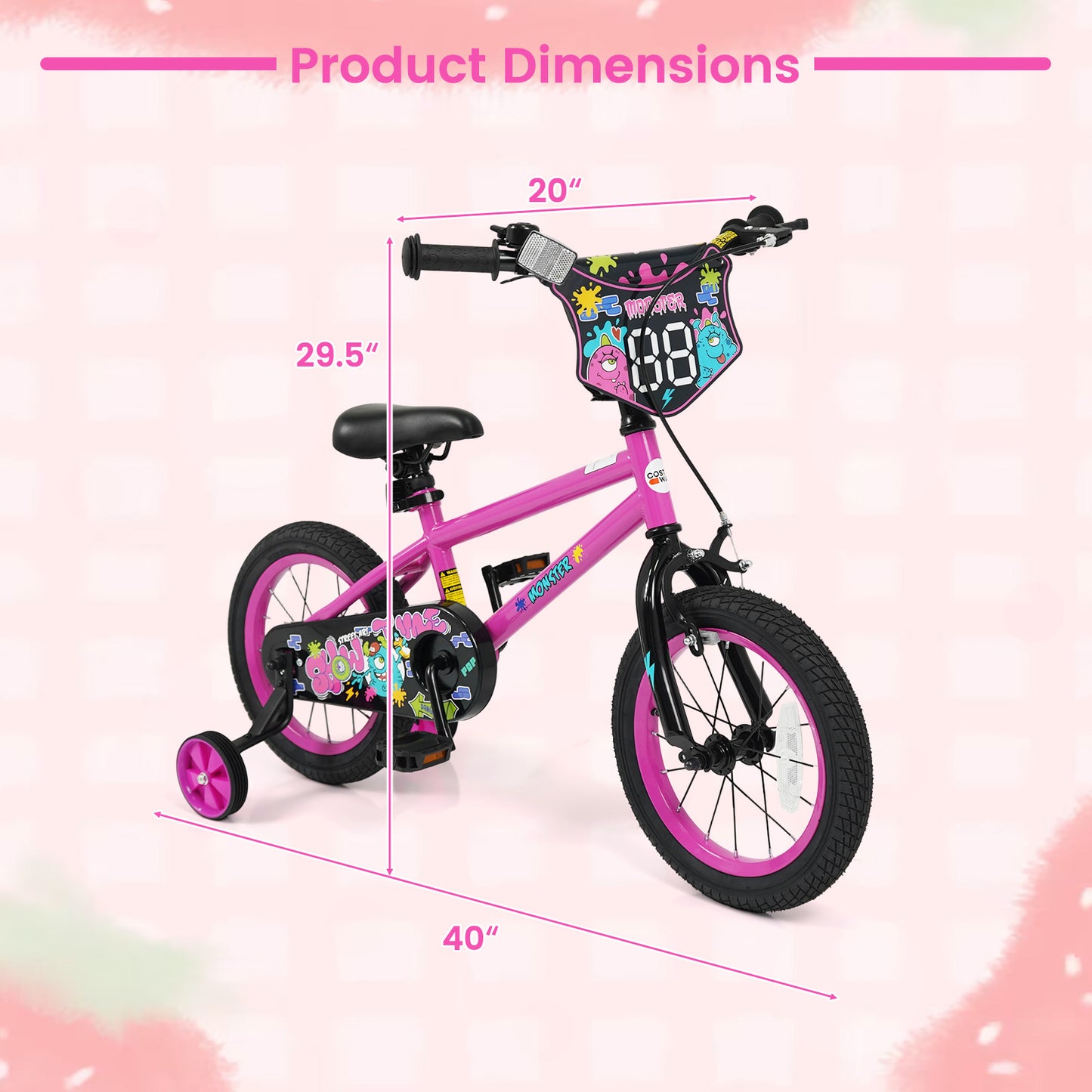 14 Inch Kids Bike with Training Wheels for Ages 3-5 Years Old Pink- Street Art Time, Pink Kids Bike at Gallery Canada