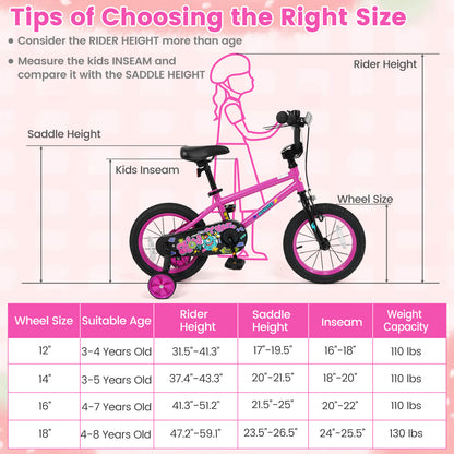 14 Inch Kids Bike with Training Wheels for Ages 3-5 Years Old Pink- Street Art Time, Pink Kids Bike at Gallery Canada