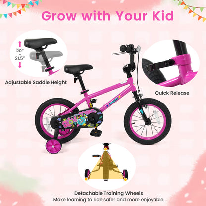 14 Inch Kids Bike with Training Wheels for Ages 3-5 Years Old Pink- Street Art Time, Pink Kids Bike at Gallery Canada