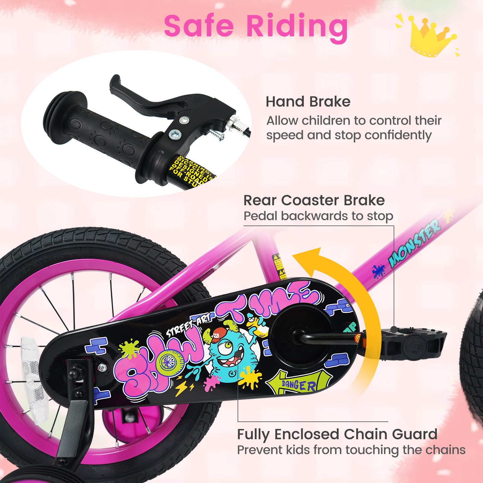 14 Inch Kids Bike with Training Wheels for Ages 3-5 Years Old Pink- Street Art Time, Pink Kids Bike at Gallery Canada
