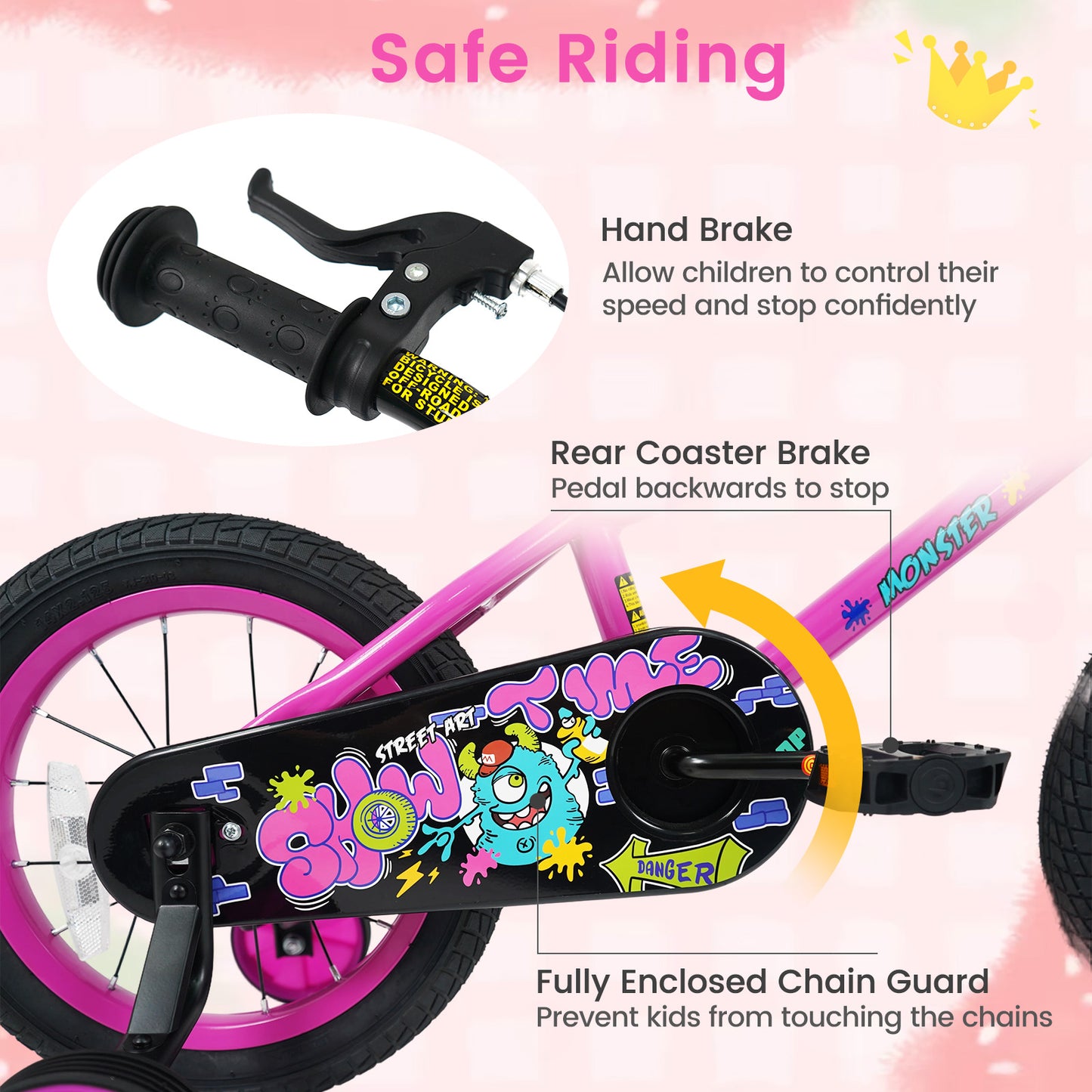 14 Inch Kids Bike with Training Wheels for Ages 3-5 Years Old Pink- Street Art Time, Pink Kids Bike at Gallery Canada