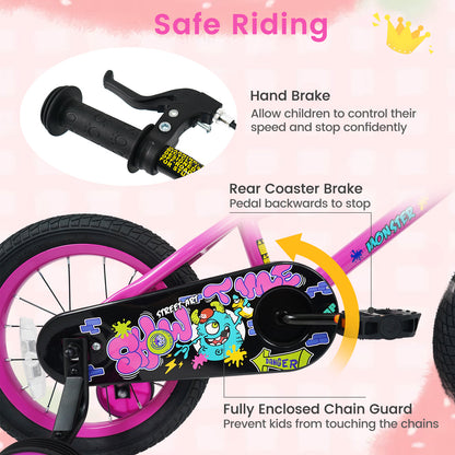 14 Inch Kids Bike with Training Wheels for Ages 3-5 Years Old Pink- Street Art Time, Pink Kids Bike at Gallery Canada