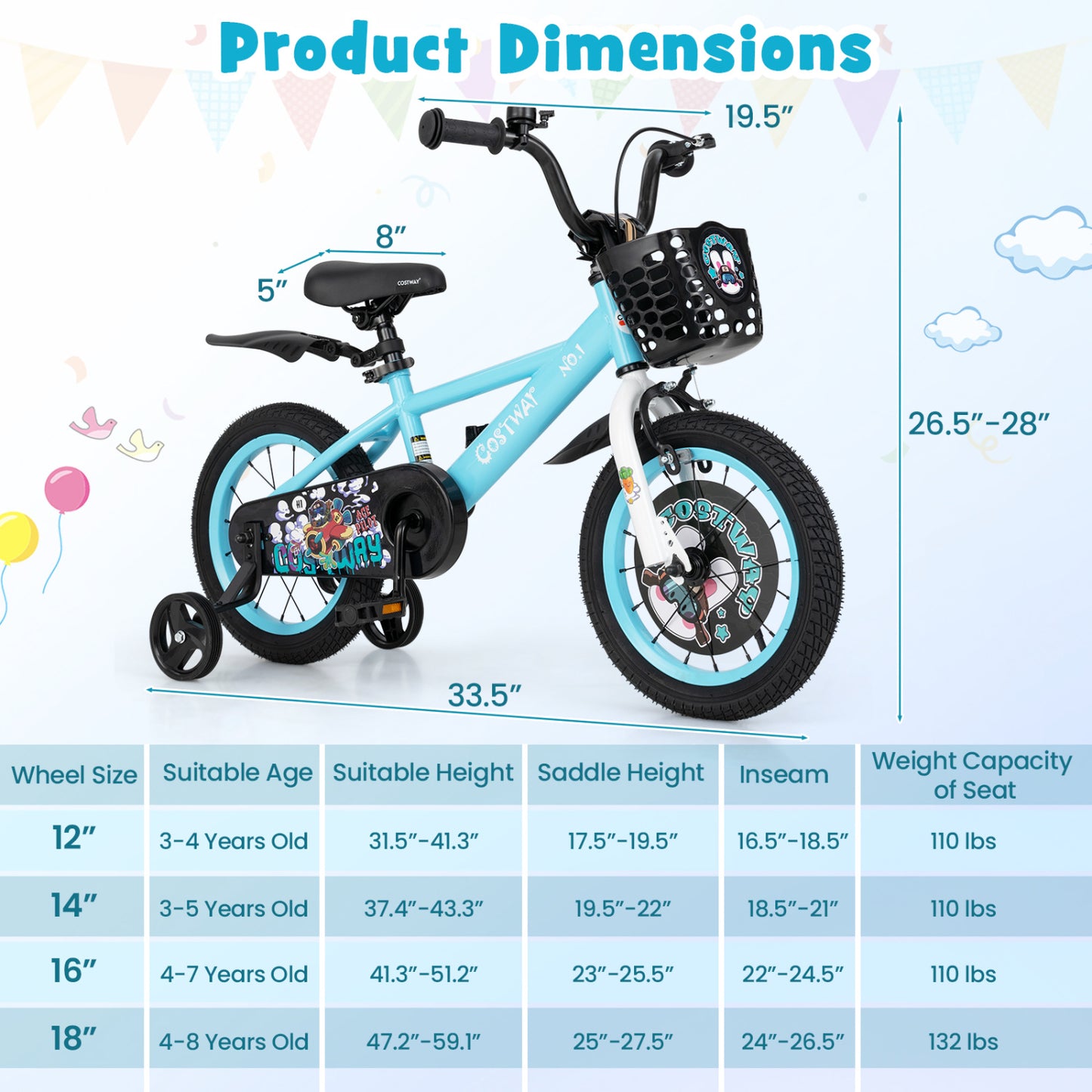 14 Inch Kids Bike, Adjustable Handlebar And Saddle, 3-5 Years Old, Blue Kids Bike at Gallery Canada