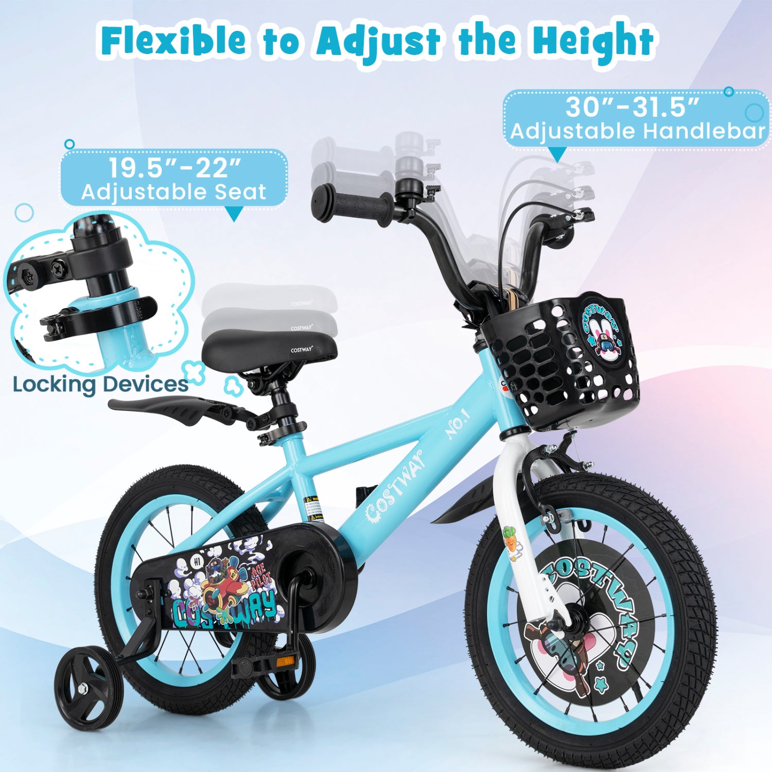 14 Inch Kids Bike, Adjustable Handlebar And Saddle, 3-5 Years Old, Blue Kids Bike at Gallery Canada