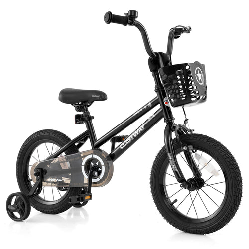 14 Inch Kids Bike With Basket, Training Wheels, Black