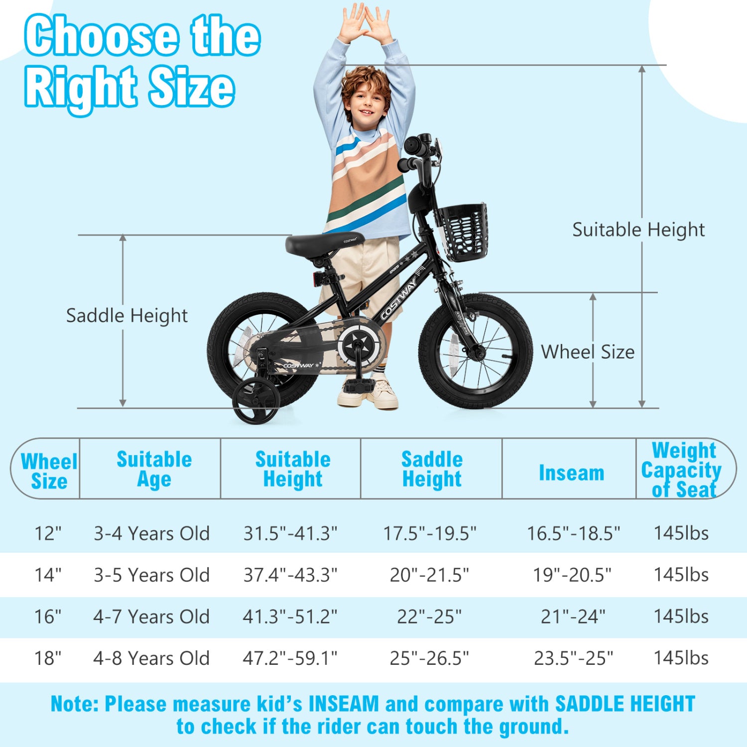 14 Inch Kids Bike With Basket, Training Wheels, Black Kids Bike at Gallery Canada