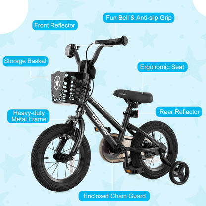 14 Inch Kids Bike With Basket, Training Wheels, Black Kids Bike at Gallery Canada
