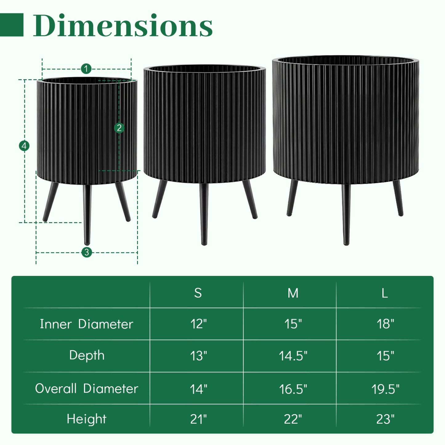 14 Inch Plant Pot With Stand, Tapered Legs