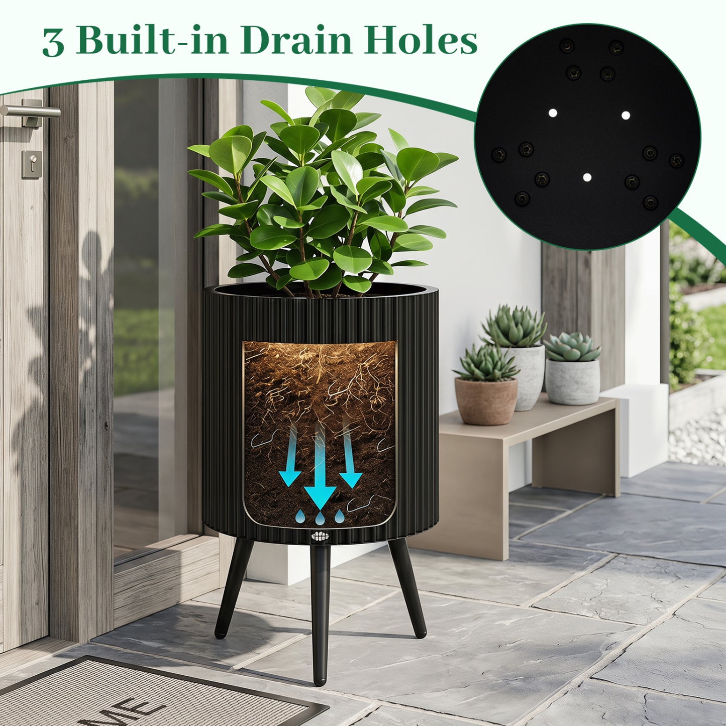 14 Inch Plant Pot With Stand, Tapered Legs