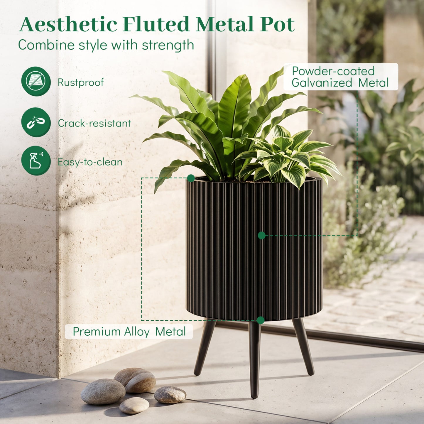 14 Inch Plant Pot With Stand, Tapered Legs