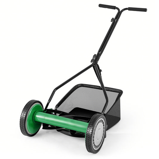 14 Inch Push Lawn Mower, 5 Steel Blades, Grass Catcher Bag, Green Lawn Care Tools Green at Gallery Canada