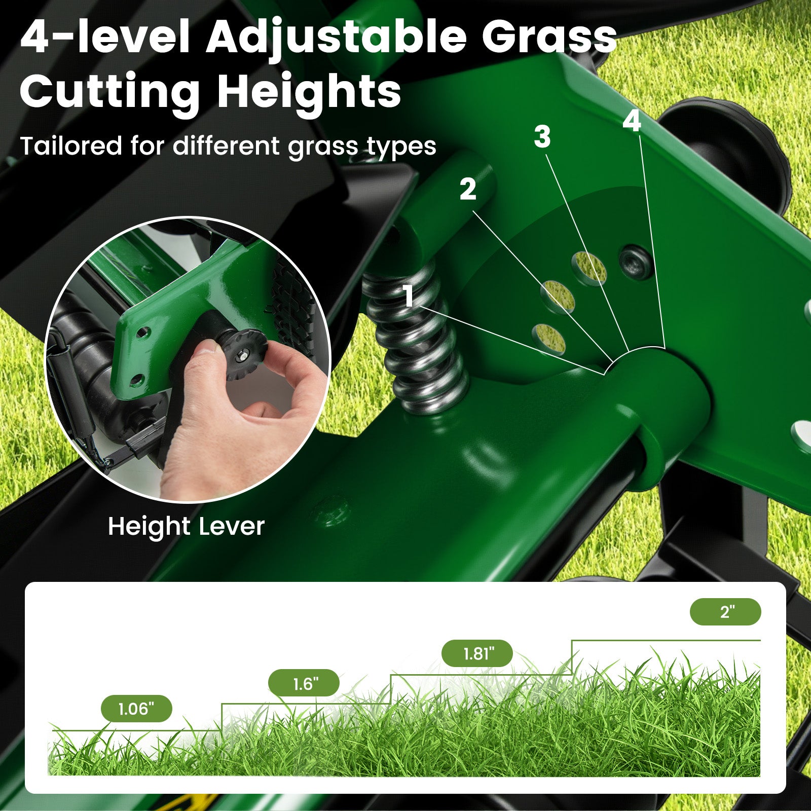 14 Inch Push Lawn Mower, 5 Steel Blades, Grass Catcher Bag, Green Lawn Care Tools at Gallery Canada