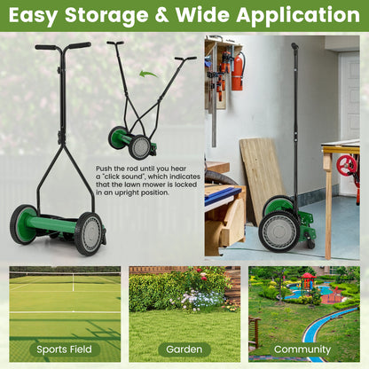 14 Inch Push Lawn Mower, 5 Steel Blades, Grass Catcher Bag, Green Lawn Care Tools at Gallery Canada