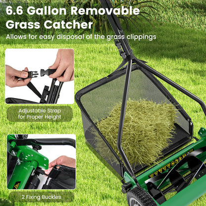 14 Inch Push Lawn Mower, 5 Steel Blades, Grass Catcher Bag, Green Lawn Care Tools at Gallery Canada
