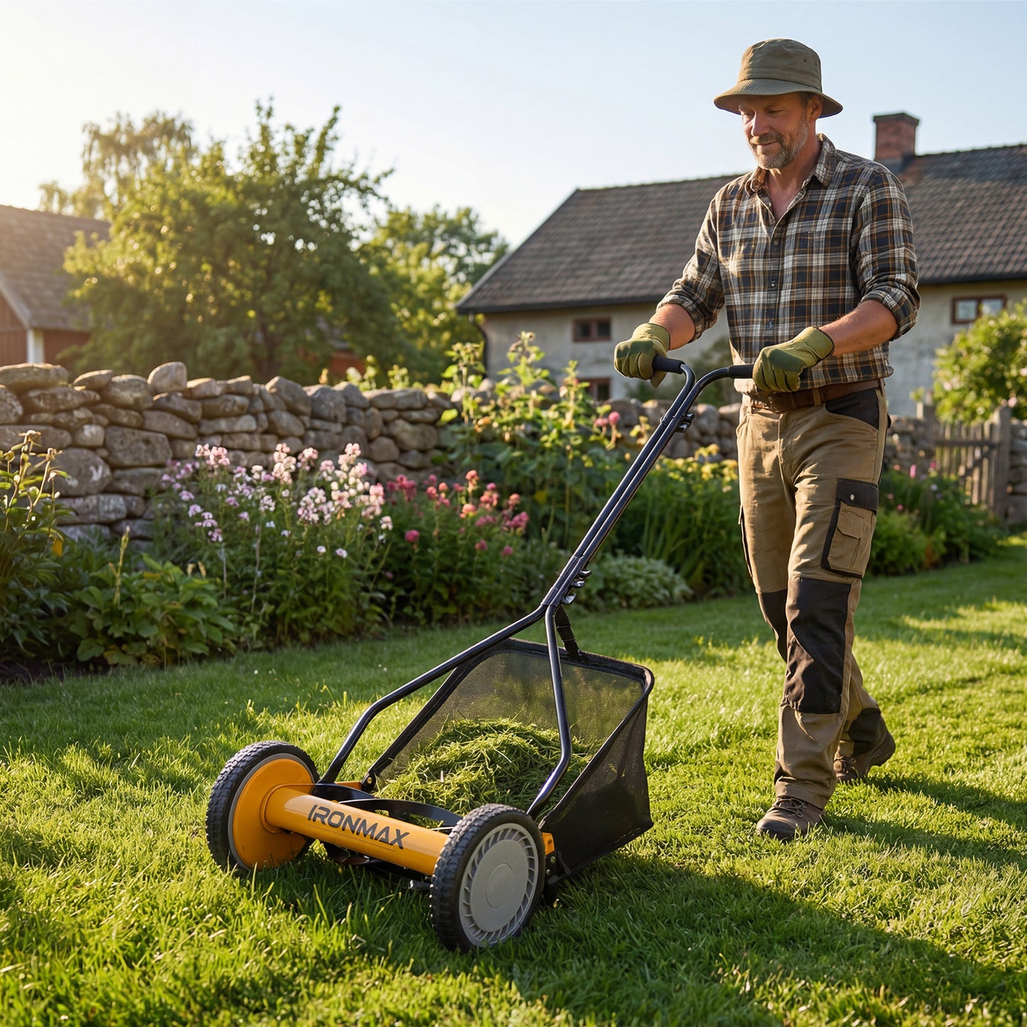 14 Inch Push Lawn Mower, 5 Steel Blades, Grass Catcher Bag, Orange Lawn Care Tools at Gallery Canada