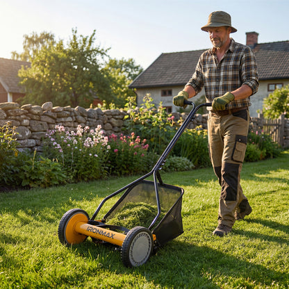 14 Inch Push Lawn Mower, 5 Steel Blades, Grass Catcher Bag, Orange Lawn Care Tools at Gallery Canada