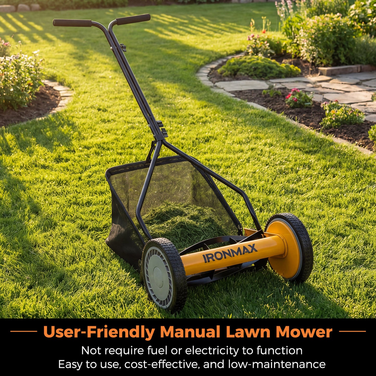14 Inch Push Lawn Mower, 5 Steel Blades, Grass Catcher Bag, Orange Lawn Care Tools at Gallery Canada