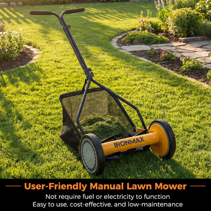 14 Inch Push Lawn Mower, 5 Steel Blades, Grass Catcher Bag, Orange Lawn Care Tools at Gallery Canada
