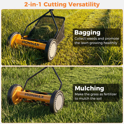 14 Inch Push Lawn Mower, 5 Steel Blades, Grass Catcher Bag, Orange Lawn Care Tools at Gallery Canada