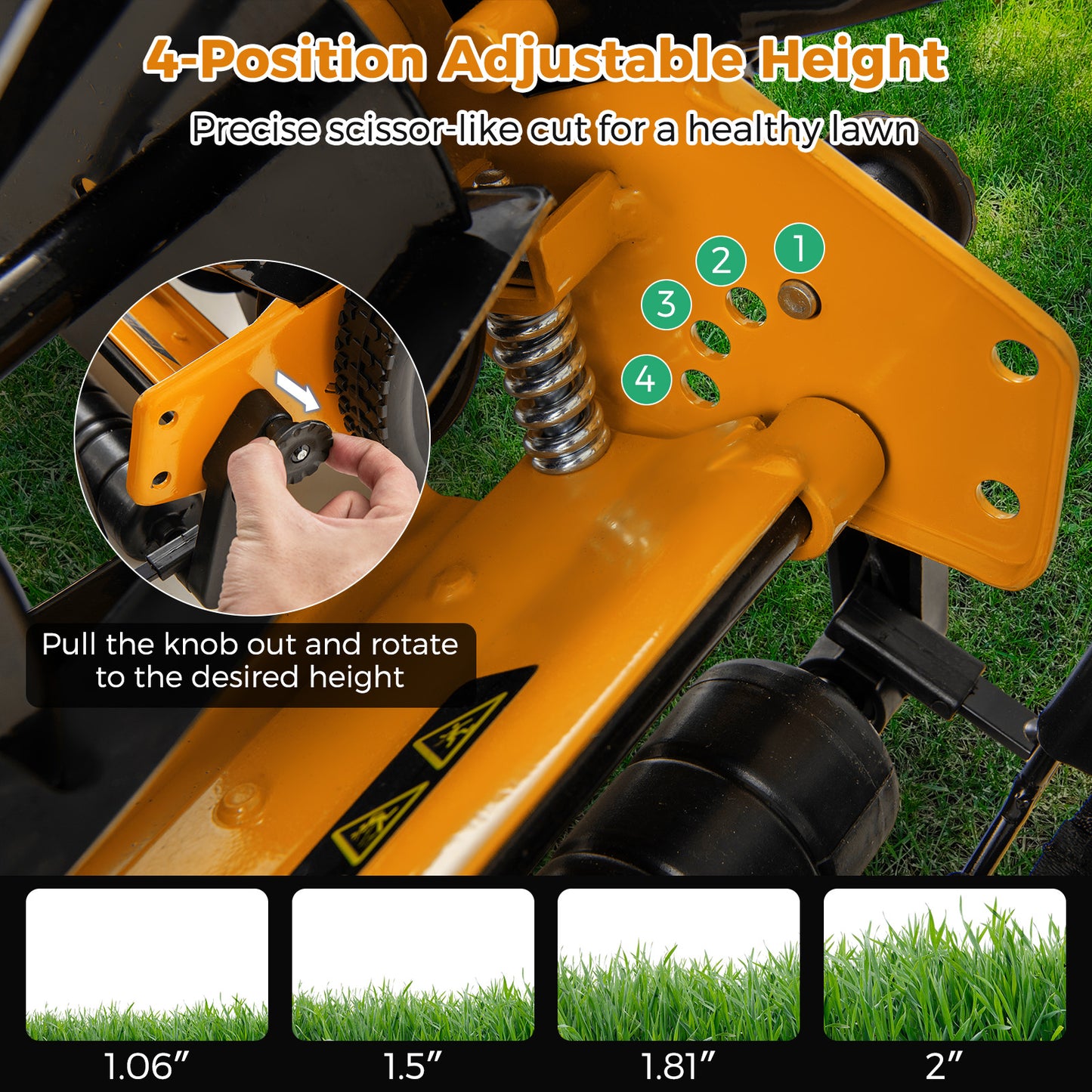 14 Inch Push Lawn Mower, 5 Steel Blades, Grass Catcher Bag, Orange Lawn Care Tools at Gallery Canada