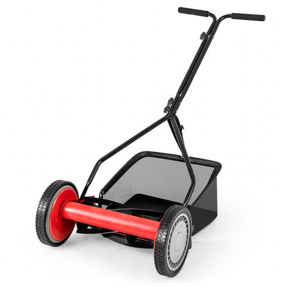 14 Inch Push Lawn Mower, 5 Steel Blades, Grass Catcher Bag, Red Lawn Care Tools Red at Gallery Canada